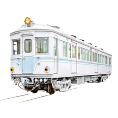 Fototapeta premium An old fashioned train car is isolated on a clean bright white background.