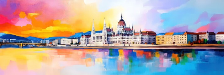 Fototapeta premium oil painting budapest hungary downtown skyline