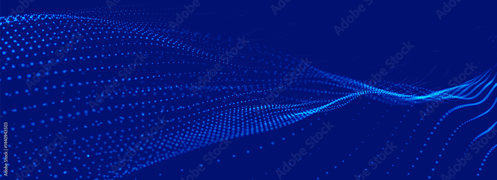 Poster futuristic dot wave. abstract digital particle wave. technology background. colored musical wave. li