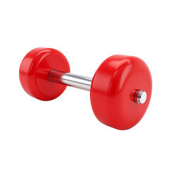 Vibrant red dumbbell on a white background.