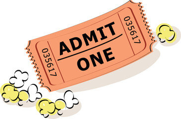 illustration of a movie ticket and a bowl of popcorn, capturing a cozy cinema experience. Perfect for promoting movie nights, entertainment, and events