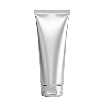 Sleek silver tube for cosmetic products.