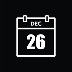 calender icon, 26 december icon with black background