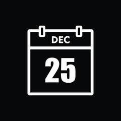 calender icon, 25 december icon with black background