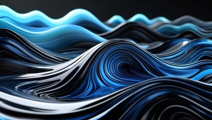 a lush 3d render of Abstract waves, fluid dynamics, dark blue and black tones, smooth curves, flowing shapes, digital art, 3D rendering, organic forms, undulating surfaces, aquatic textures, liquid 