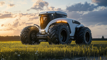 Obraz premium Futuristic self-driving transport tractor in agriculture