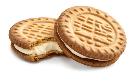 Bolo cookie, bitten cookie, creamy filling, embossed logo, golden brown color, crisp texture, PNG background