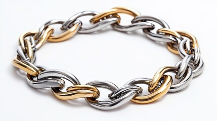 Fototapeta premium A three-layered chain bracelet featuring alternative silver and gold links