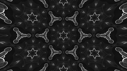 Abstract kaleidoscope geometric pattern. Kaleidoscopic background design. Hypnotic background. 3D rendering