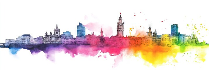 Fototapeta premium watercolor dublin downtown skyline 