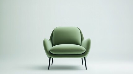 Modern green velvet chair in minimalist elegance, showcasing refined design and comfort