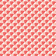 seamless pattern with red hearts, repeating pattern of red and white striped triangles arranged in a grid, peppermint stripes