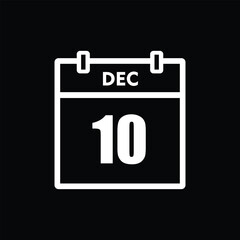 calender icon, 10 december icon with black background