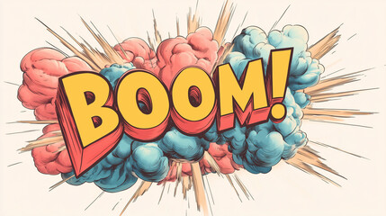 Fototapeta premium Comic book explosion graphic with vibrant colors and dynamic text illustrating excitement and energy