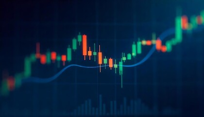 Global Financial Market Trend, Stock market chart background, blue and yellow color, stock candlestick charts background, created with generative ai