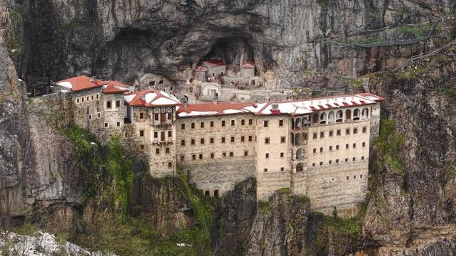 Aerial view of Sumela Monastery in Turkey