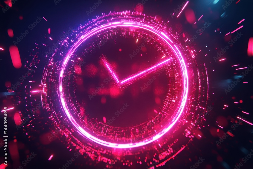 Poster Glowing neon countdown timer with vibrant colors in an abstract design showcasing time's passage, abstract glowing neon countdown timer