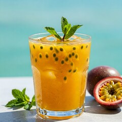 Tropical passion fruit cocktail with fresh mint garnish for summer refreshment