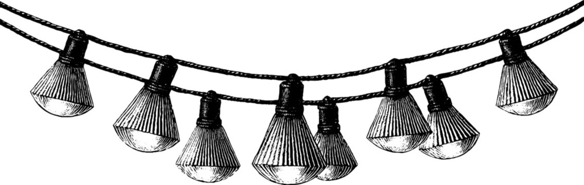 Engraved festoon design with black bold lines for decoration and print