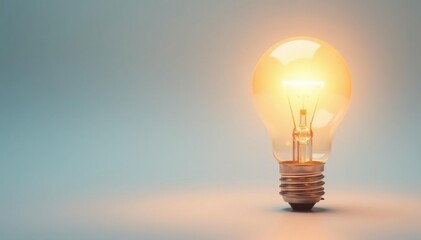 Single lightbulb, glowing brightly on white backdrop, clean, white