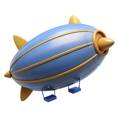 Fototapeta premium High quality 3d rendering icon of cartoonish blue and gold airship on land transportation isolated background
