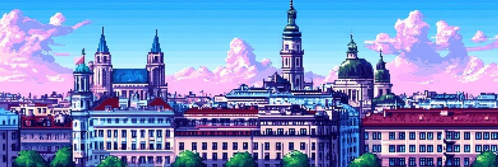 Obraz premium 16-bit pixel art vienna austria downtown skyline 