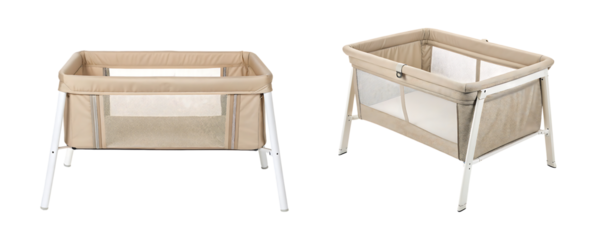 set of Portable baby crib bed with mesh sides for newborns on a transparent background
