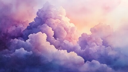Fototapeta premium A purple and pink watercolor painting of a cloud. The painting is full of color and has a dreamy, ethereal quality. The colors seem to blend together seamlessly, creating a sense of movement