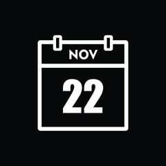 calender icon, 22 november icon with black background