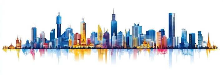 Obraz premium 2d vector melbourne downtown skyline 