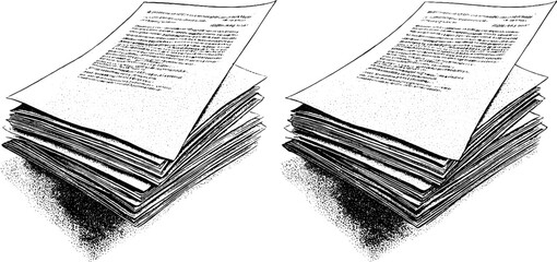 Engraved illustration set of research paper documents for academic design