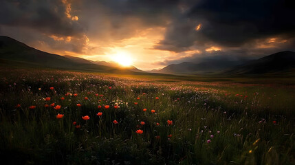 A breathtaking panorama of endless wildflower fields stretching towards the horizon.