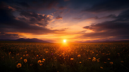 Obraz premium A breathtaking panorama of endless wildflower fields stretching towards the horizon.