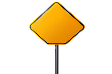 Empty yellow road sign on a pole, isolated on a transparent background