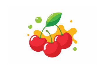 Obraz premium Illustration of Ripe Cherries with Splashing Juice in Vibrant Colors 