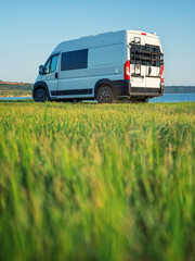 camper van, alone, beach, adventure, destination, holiday, grass, journey, horizon, fresh, campsite, freedom, hippie, camper, cloudscape, beauty, landscape, environment, daylight, light, backgrounds, 