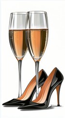 Elegant Champagne Flutes Paired With Stylish Black High Heel Shoes for a Celebration