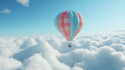 Fototapeta premium A colorful hot air balloon floating above the clouds.