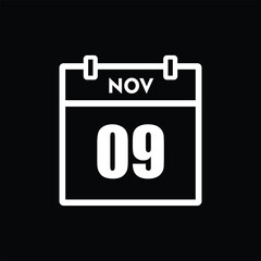 calender icon, 09 november icon with black background