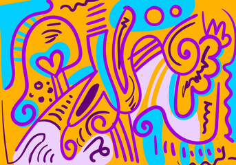 Fototapeta premium Colorful abstract illustration featuring dynamic tribal patterns