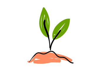 Minimalist line drawing of three growing plants in different stages of growth. 