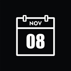 calender icon, 08 november icon with black background