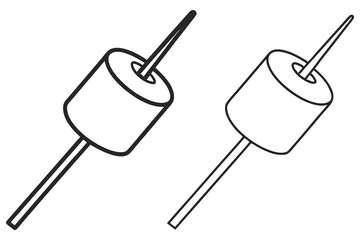 Skewered Marshmallow Icons Two Black and White Outline on White