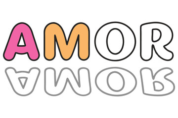 Amor Typography in Pink Orange Outline with Roma Underneath, Transparent Background