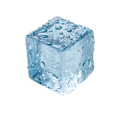 Transparent ice cube with water droplets alternative isolated on white background