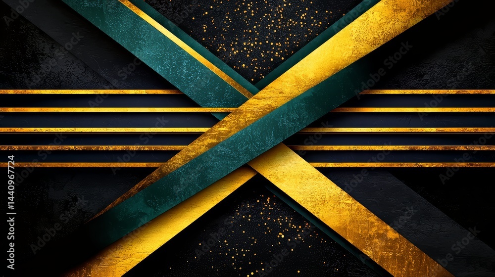 Aufkleber black and gold design with a green stripe. the design is abstract and has a modern feel to it