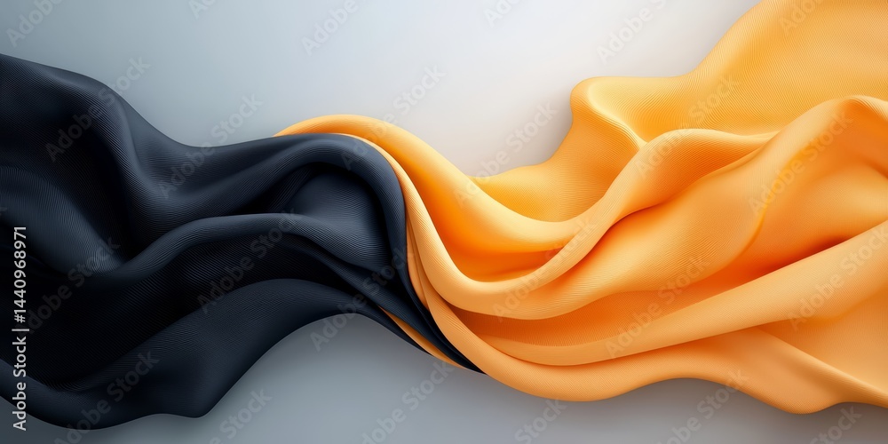 Poster black and orange fabric is shown in a close up. the two fabrics are intertwined, creating a sense of