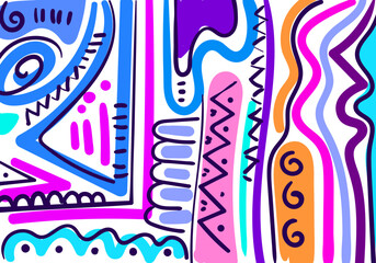 Colorful abstract illustration featuring dynamic tribal patterns