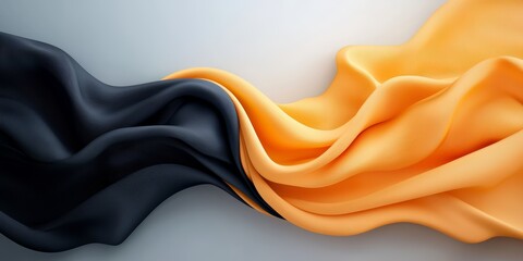 Black and orange fabric is shown in a close up. The two fabrics are intertwined, creating a sense of unity and harmony