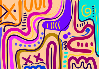 Colorful abstract illustration featuring dynamic tribal patterns